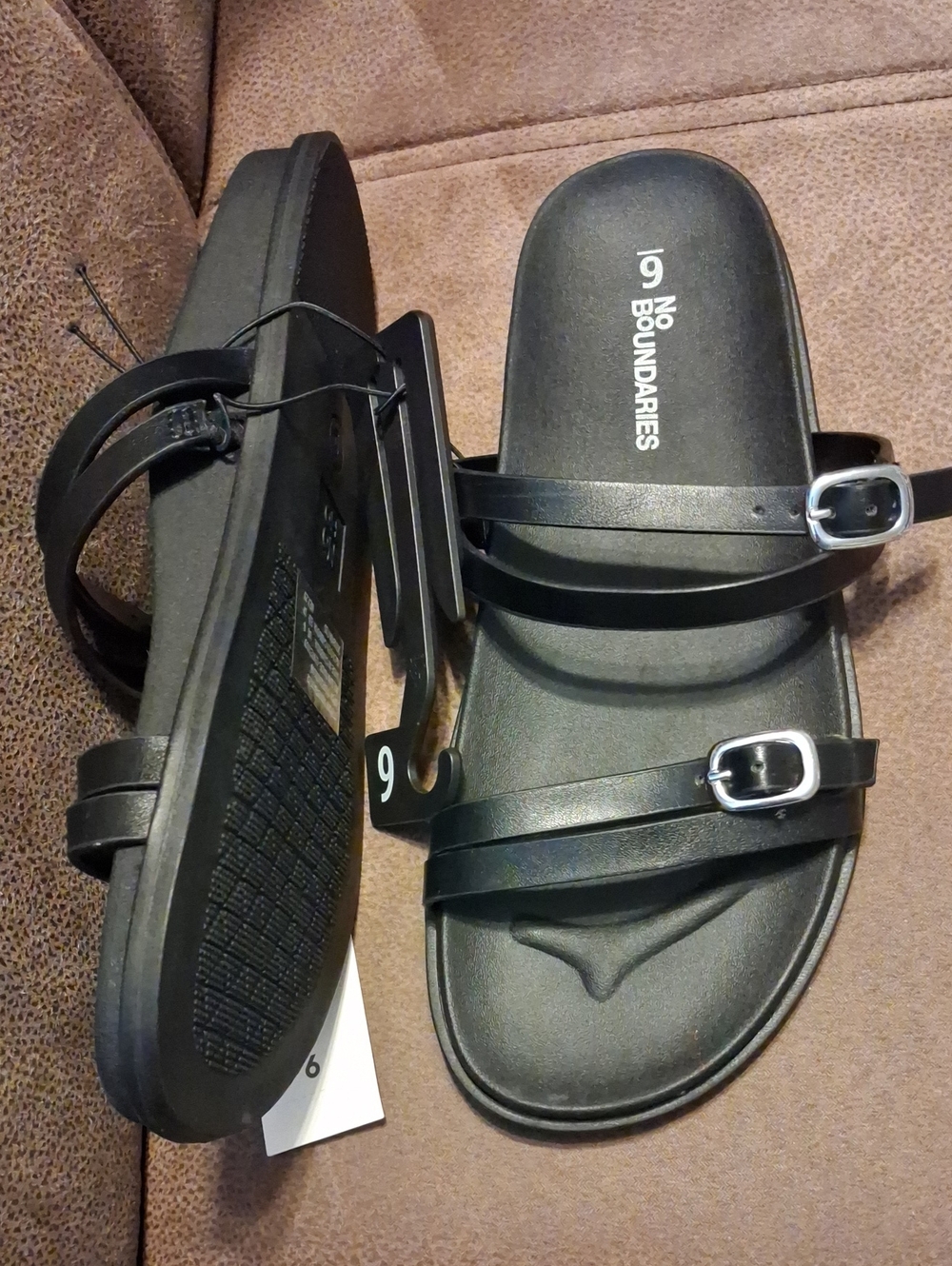 No Boundaries Black Double-Strap Buckle Slide Sandals Size 6